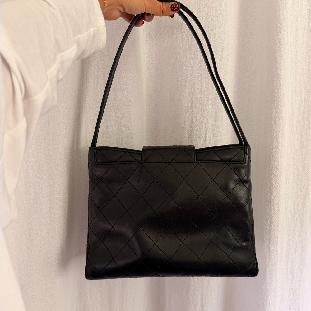 VINTAGE CHANEL Black Lambskin Bag with Gold Accent - Picture 3 of 10